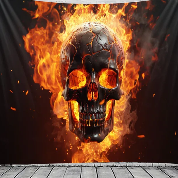Halloween Fire Skulls Hanging Tapestry Wall Art Large Tapestry Mural Decor Photograph Backdrop Blanket Curtain Home Bedroom Living Room Decorations