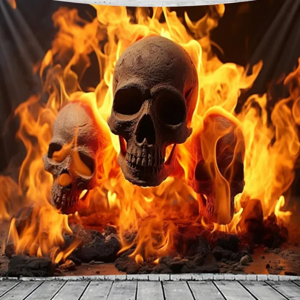 Halloween Fire Skulls Hanging Tapestry Wall Art Large Tapestry Mural Decor Photograph Backdrop Blanket Curtain Home Bedroom Living Room Decorations