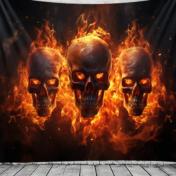 Halloween Fire Skulls Hanging Tapestry Wall Art Large Tapestry Mural Decor Photograph Backdrop Blanket Curtain Home Bedroom Living Room Decorations