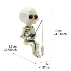 Halloween Fishing Skeleton Resin Figurine - Spooky Seated Skull Decoration for Indoor and Outdoor Haunted Atmosphere