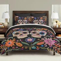 Halloween Floral Duvet Cover Set - Includes Duvet Cover and Pillowcases - Spooky and Festive Design - Soft and Comfortable Fabric - Perfect for Halloween Home Decor