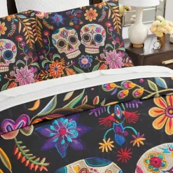 Halloween Floral Duvet Cover Set - Includes Duvet Cover and Pillowcases - Spooky and Festive Design - Soft and Comfortable Fabric - Perfect for Halloween Home Decor