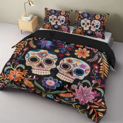 Halloween Floral Duvet Cover Set - Includes Duvet Cover and Pillowcases - Spooky and Festive Design - Soft and Comfortable Fabric - Perfect for Halloween Home Decor