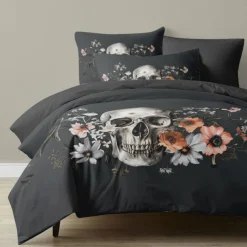 Halloween Floral Skull Duvet Cover Set - Includes Duvet Cover and Pillowcases - Spooky and Festive Design - Soft and Comfortable Fabric - Perfect for Halloween Home Decor