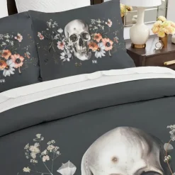 Halloween Floral Skull Duvet Cover Set - Includes Duvet Cover and Pillowcases - Spooky and Festive Design - Soft and Comfortable Fabric - Perfect for Halloween Home Decor