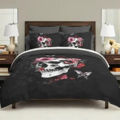Halloween Floral Skull Duvet Cover Set - Includes Duvet Cover and Pillowcases - Spooky and Festive Design - Soft and Comfortable Fabric - Perfect for Halloween Home Decor