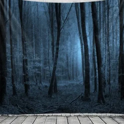 Halloween Forest Scene Wall Tapestry Backdrop – Spooky Dark Woods with Jack-o'-Lanterns, Creepy Night Atmosphere, Haunted Home Decoration for 2025 Halloween bedroom and livingroom