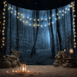 Halloween Forest Scene Wall Tapestry Backdrop – Spooky Dark Woods with Jack-o'-Lanterns, Creepy Night Atmosphere, Haunted Home Decoration for 2025 Halloween bedroom and livingroom