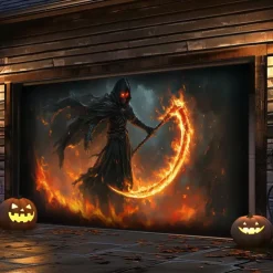 Halloween Garage Door Cover Large Hanging Backdrop Grim Reaper Dark Punk Gothic Style Party Outdoor Shooting Backgrounds Front Door Decorations Wall Door Background