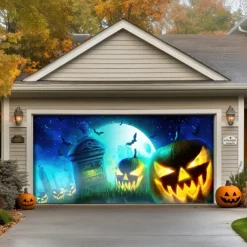 Halloween Garage Door Cover Large Hanging Backdrop Pumpkin 3D Dark Punk Gothic Style Party Outdoor Shooting Backgrounds Front Door Decorations Wall Door Background