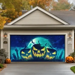 Halloween Garage Door Cover Large Hanging Backdrop Pumpkin 3D Dark Punk Gothic Style Party Outdoor Shooting Backgrounds Front Door Decorations Wall Door Background