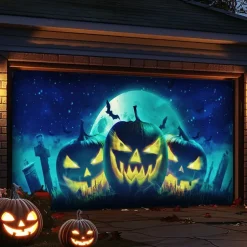 Halloween Garage Door Cover Large Hanging Backdrop Pumpkin 3D Dark Punk Gothic Style Party Outdoor Shooting Backgrounds Front Door Decorations Wall Door Background