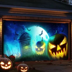 Halloween Garage Door Cover Large Hanging Backdrop Pumpkin 3D Dark Punk Gothic Style Party Outdoor Shooting Backgrounds Front Door Decorations Wall Door Background