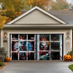 Halloween Garage Door Cover Large Hanging Backdrop Clown Dark Punk Gothic Style Party Outdoor Shooting Backgrounds Front Door Decorations Wall Door Background