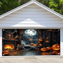 Halloween Garage Door Cover Large Hanging Backdrop Ghost Castle Dark Punk Gothic Style Party Outdoor Shooting Backgrounds Yard Haunted House Decorations Wall Door Background