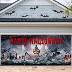 Halloween Garage Door Cover Large Hanging Backdrop Ghost Castle Dark Punk Gothic Style Party Outdoor Shooting Backgrounds Yard Haunted House Decorations Wall Door Background
