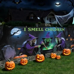 Halloween Garage Door Cover Large Hanging Backdrop Witch Dark Punk Gothic Style Party Outdoor Shooting Backgrounds Yard Haunted House Decorations Wall Door Background