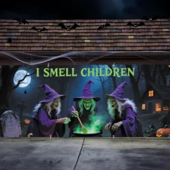 Halloween Garage Door Cover Large Hanging Backdrop Witch Dark Punk Gothic Style Party Outdoor Shooting Backgrounds Yard Haunted House Decorations Wall Door Background