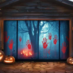Halloween Garage Door Cover Large Hanging Backdrop Bloodstains Dark Punk Gothic Style Party Outdoor Shooting Backgrounds Front Door Decorations Wall Door Background
