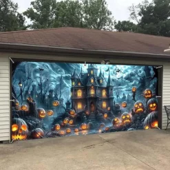 Halloween Garage Door Cover Large Hanging Backdrop Castle Dark Punk Gothic Style Party Outdoor Shooting Backgrounds Yard Haunted House Decorations Wall Door Background