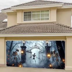 Halloween Garage Door Cover Large Hanging Backdrop Skeleton Ghost Fantasy Psychedelic Party Outdoor Shooting Backgrounds Front Door Decorations Wall Door Background