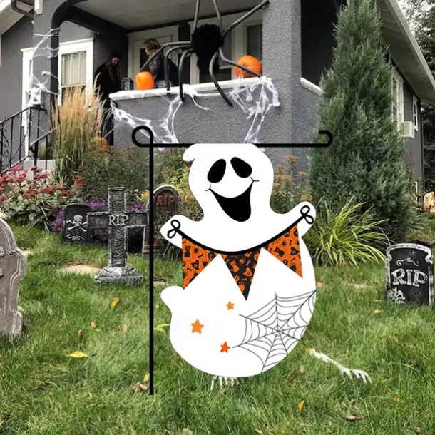 Halloween Garden Flag - Double-Sided Seasonal Yard Banner for Fall Decorations - Durable and Weather-Resistant Polyester Flag for Outdoor Lawn, Porch, or Garden Decor