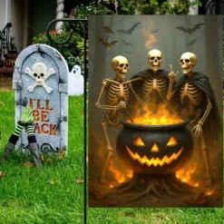 Halloween Garden Flag Banner – "Be My Mummy" Wrapped Mummy with Tombstone, Double-Sided Weather-Resistant Yard Flag for 2025 Halloween Holiday Outdoor Lawn, Porch Decoration