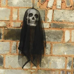 Halloween Gauze Skull Hanging Ghost with Flashing Eyes Horror Halloween Decoration Props for Haunted House Bar Restaurant KTV Decor Horror Hanging Ghost Pendant