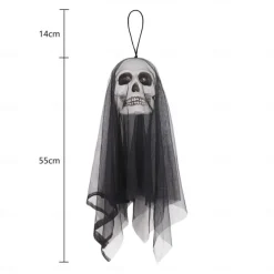 Halloween Gauze Skull Hanging Ghost with Flashing Eyes Horror Halloween Decoration Props for Haunted House Bar Restaurant KTV Decor Horror Hanging Ghost Pendant