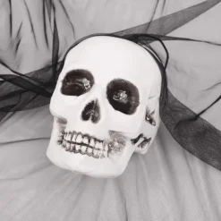 Halloween Gauze Skull Hanging Ghost with Flashing Eyes Horror Halloween Decoration Props for Haunted House Bar Restaurant KTV Decor Horror Hanging Ghost Pendant