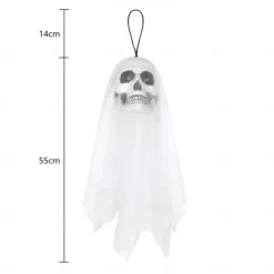 Halloween Gauze Skull Hanging Ghost with Flashing Eyes Horror Halloween Decoration Props for Haunted House Bar Restaurant KTV Decor Horror Hanging Ghost Pendant