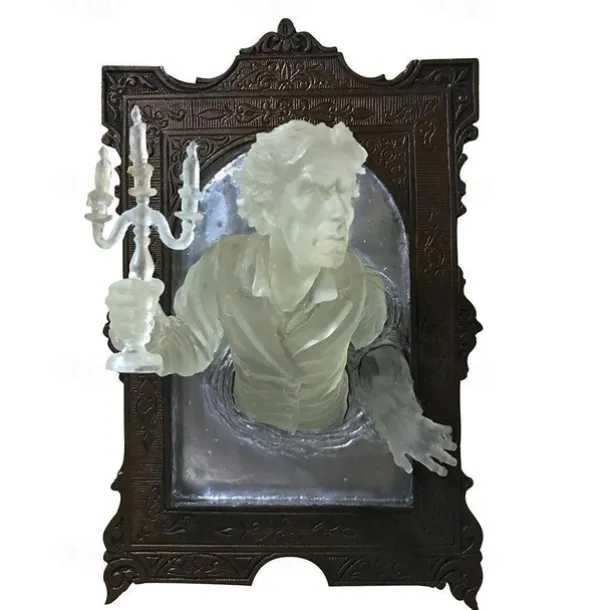 Halloween Ghost in The Mirror, Glow in The Dark 3D Resin Ghost Frame, Creative Fluorescent Mirror Sculpture for Bedroom and Corridor Decor