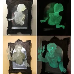 Halloween Ghost in The Mirror, Glow in The Dark 3D Resin Ghost Frame, Creative Fluorescent Mirror Sculpture for Bedroom and Corridor Decor