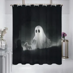 Halloween Ghost Skull Shower Curtain Modern Machine Washable Waterproof Polyester Fabric Used for Bathroom Decoration Bathtub with 12 Hooks