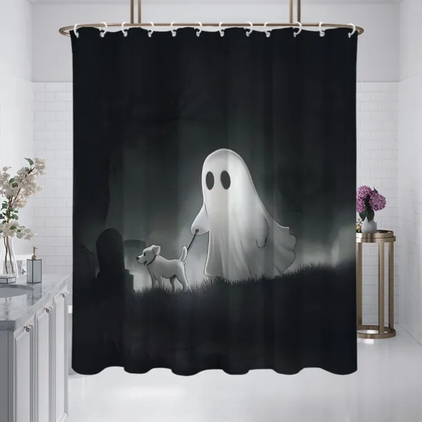 Halloween Ghost Skull Shower Curtain Modern Machine Washable Waterproof Polyester Fabric Used for Bathroom Decoration Bathtub with 12 Hooks