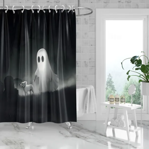 Halloween Ghost Skull Shower Curtain Modern Machine Washable Waterproof Polyester Fabric Used for Bathroom Decoration Bathtub with 12 Hooks