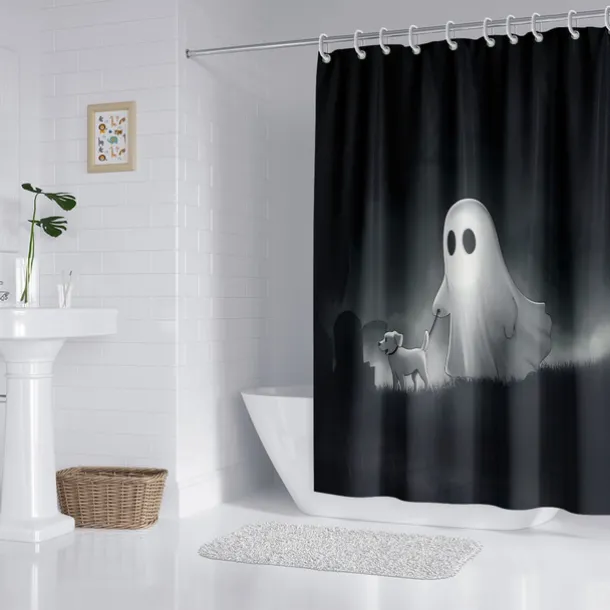 Halloween Ghost Skull Shower Curtain Modern Machine Washable Waterproof Polyester Fabric Used for Bathroom Decoration Bathtub with 12 Hooks
