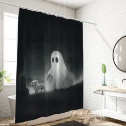 Halloween Ghost Skull Shower Curtain Modern Machine Washable Waterproof Polyester Fabric Used for Bathroom Decoration Bathtub with 12 Hooks