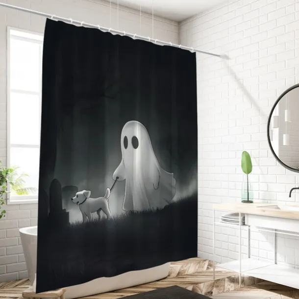 Halloween Ghost Skull Shower Curtain Modern Machine Washable Waterproof Polyester Fabric Used for Bathroom Decoration Bathtub with 12 Hooks