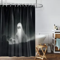 Halloween Ghost Skull Shower Curtain Modern Machine Washable Waterproof Polyester Fabric Used for Bathroom Decoration Bathtub with 12 Hooks