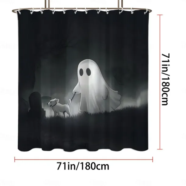 Halloween Ghost Skull Shower Curtain Modern Machine Washable Waterproof Polyester Fabric Used for Bathroom Decoration Bathtub with 12 Hooks
