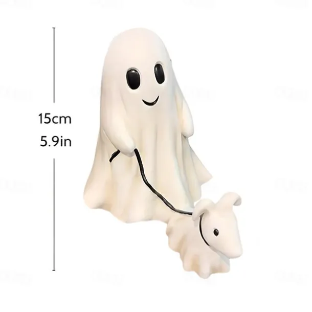 Halloween Ghost Walking Dog Statue Ghost Walking His Ghost Dog Halloween Ghost Dog Statues Spooky Ghost Dog Halloween Figurine Home Tabletop Decorations