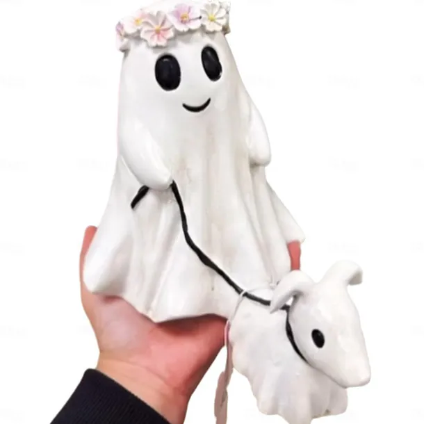 Halloween Ghost Walking Dog Statue Ghost Walking His Ghost Dog Halloween Ghost Dog Statues Spooky Ghost Dog Halloween Figurine Home Tabletop Decorations