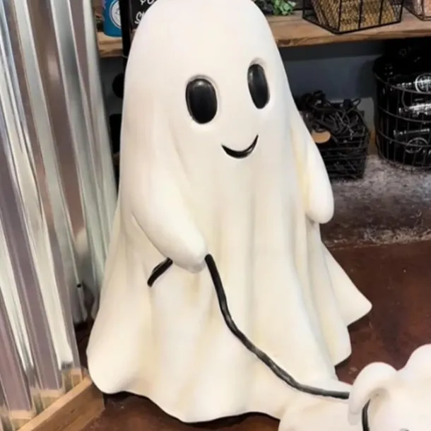 Halloween Ghost Walking Dog Statue Ghost Walking His Ghost Dog Halloween Ghost Dog Statues Spooky Ghost Dog Halloween Figurine Home Tabletop Decorations