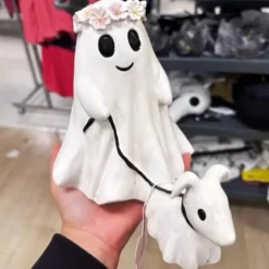 Halloween Ghost Walking Dog Statue - Spooky Figurine for Home Tabletop Decorations
