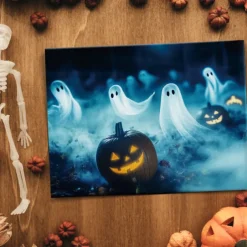 Halloween Ghosts and Pumpkins LED Canvas Wall Art - Battery Operated Lighted Wall Decor for 2025 Halloween home decoration light livingroom and bedroom