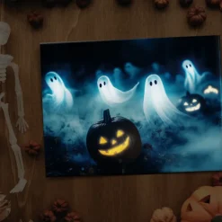 Halloween Ghosts and Pumpkins LED Canvas Wall Art - Battery Operated Lighted Wall Decor for 2025 Halloween home decoration light livingroom and bedroom