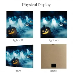 Halloween Ghosts and Pumpkins LED Canvas Wall Art - Battery Operated Lighted Wall Decor for 2025 Halloween home decoration light livingroom and bedroom