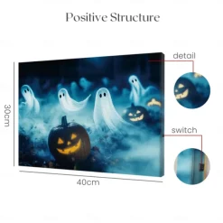 Halloween Ghosts and Pumpkins LED Canvas Wall Art - Battery Operated Lighted Wall Decor for 2025 Halloween home decoration light livingroom and bedroom