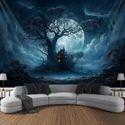 Halloween Glommy Forest Hanging Tapestry Wall Art Large Tapestry Mural Decor Photograph Backdrop Blanket Curtain Home Bedroom Living Room Decoration Decorations